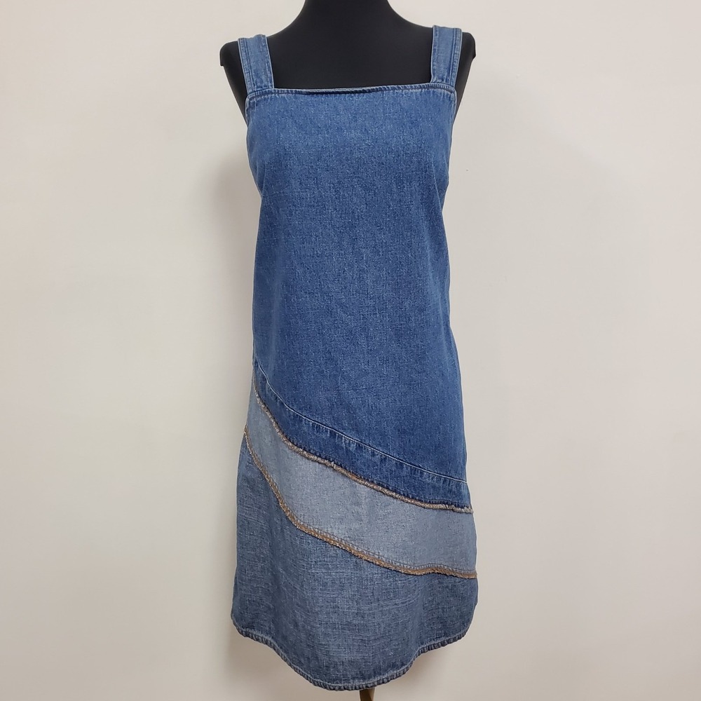 Vintage Expressions Womens Y2K Denim Dress Size 14 Blue Country Preppy Patchwork